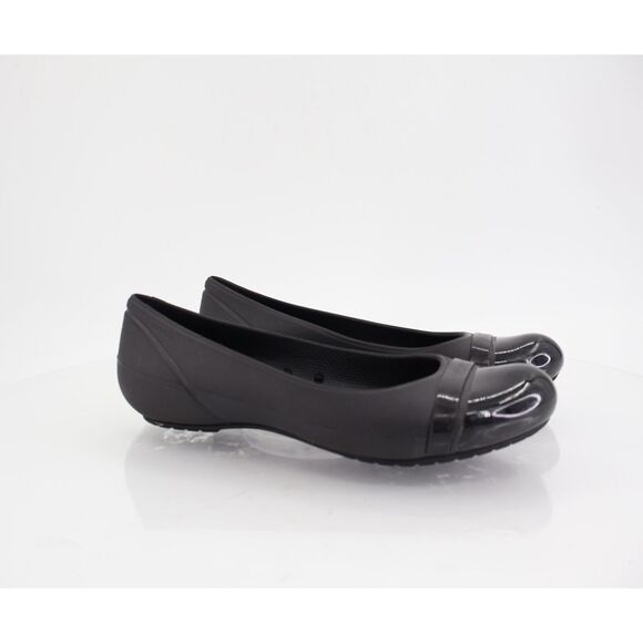 CROCS Women's Cap Toe Ballet Flats Size 7 Black Rubber Slip On Rubber Light Shoe - Picture 1 of 10